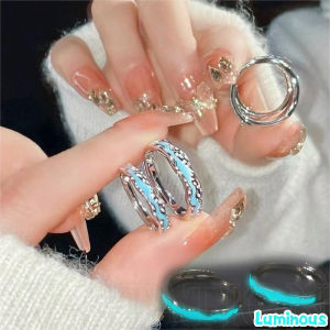 2PCS Luminous Enamel Couples Rings Women Men Y2K Adjustable Vintage Luxury Rings Glow In Dark Versatile Rings Valentines Day Gifts
