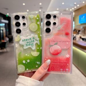 Luxury Flowing Glitter Liquid Quicksand Case For Samsung S26 Ultra S30 S25 S24 S23 Plus Cute Peach Lemon Shockproof Clear Cover