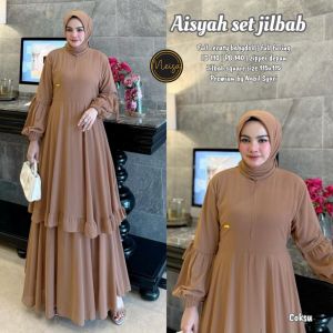 Dress Aisyah set jilbab - ceruty babydoll full furing Ld 110 pb 140 zipper belakang  jilbab square