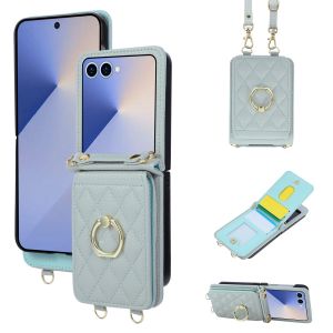 szhaiyu | Crossbody Ring Stand Phone Case for Samsung Galaxy Z Flip 8 7 6 5 4 3 5G Flip7 FE Flip8 Lanyard Wallet Cards Slots Leather Cover