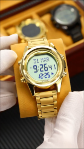 Jam Tangan Digital Pria Penunjuk Arah Kiblat SKMEI 1667 Gold Black Water Resistant 30M