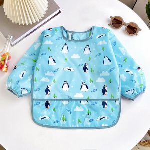 Babys Soft Bib Kid Cute Cartoon Long Sleeves Adjustable Feeding Cloth For Boys Girls Painting Smock Toddlers Meal Eating Apron
