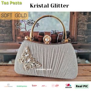 Tas pesta wanita mewah elegan import berlian ori warna blackgoldsilverred bahan satin lembut tas pesta wanita mewah elegan kondangan tas pesta wanita branded kekinian mewah Tas Pesta Import Kondangan Wanita Kristal Glitter