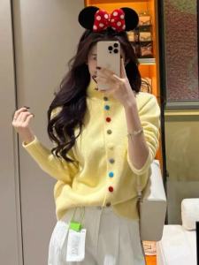 Stylish High Collar Knitted Sweater Womens Autumn New Korean Style Color Button Cardigan Soft Long Sleeve Warmth Decoration