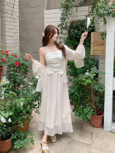 Plus Size Plus Size Ladies Gentle Zen New Chinese Style Cardigan Halter Spaghetti Straps Skirt Female Spring Summer Slimming Three-Piece Suit