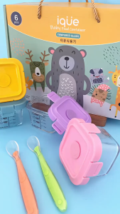 6 in 1 Set Tempat Mpasi Kaca Hampers Kado Lahiran Bayi + Sendok Mpasi Silicon Bayi BPA Baby Gift