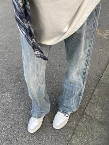 American High Street Lightning Bamboo Fiber Pattern Mens Summer Thin Straight Leg Vibe Jeans Retro Workwear Casual Trousers