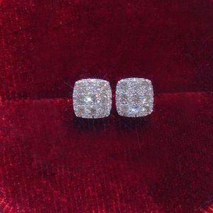 Huitan Simple Square-shaped Stud Earrings Women Inlaid Shiny CZ Versatile Ear Piercing Accessories for Teens Statement Jewelry