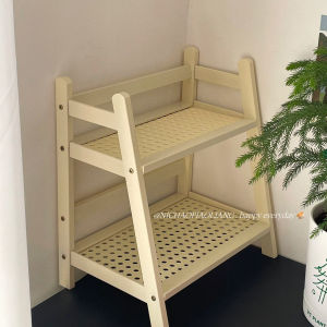 Double Layer Cup Holder Desktop Organizer Small Size Tea Cup Coffee Mug Rack Storage Shelf Wooden Woven Home Bathroom Tool