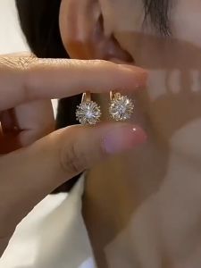 Original 18k solid gold pawnable earrings womens opal snowflake round zircon south sea pearl white jewelry haute couture gifts for girlfriends hypoallergenic