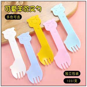 Thìa Đũa Nhựa Dày Một Lần Bao Bì Riêng Biệt Hình Chú Chồn Ăn Kem Thìa Trái Cây Thìa Bánh Thìa Dặm Đồ Dùng Ăn Uống