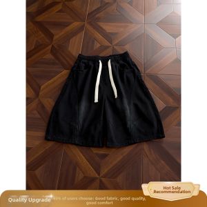 ZHUOCAN | Black Slant Loose Five-quarter Shorts High Street Punk Chic & Cleanfit