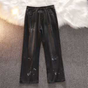 กางเกงยีนส์ทรงหลวมสไตล์อเมริกันสตรีทย้อนยุคสำหรับผู้ชาย กางเกงขายาวทรงหลวมสไตล์วินเทจ ทรงหลวม กางเกงขายาวทรงหลวม