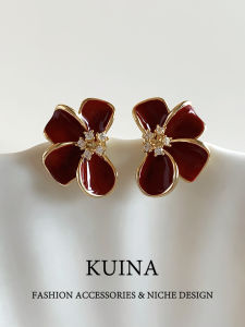 kuina | Luxury Red Enamel Floral Earrings Sterling Silver