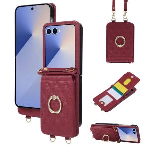 szhaiyu | Crossbody Ring Stand Phone Case for Samsung Galaxy Z Flip 8 7 FE 6 5 4  5G Flip8 Lanyard Wallet Cards Holder Leather Cover