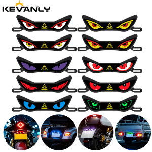 KEVANLY | 1Pcs Motorcycle LED License Plate Light Devil Eyes Rear Tail Decorative Light Rear Vehicle Warning Signal Lamp Universal