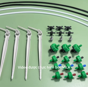 Combo 5 Bộ chia 1 que cắm nhỏ giọt mũi tên kèm béc tưới nhỏ giọt bù áp đầy đủ dây và pk bộ tưới nhỏ giọt nhà màng nhà kính nhà lưới kiểm soát lượng nước tưới chính xác phù hợp cây trồng bầu trồng bịch trồng giá thể