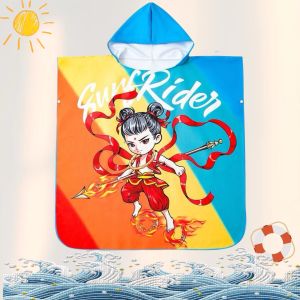 Quick Dry Beach Towel Coat for Kids Portable Water Absorbent Swimming Robe with Hat Based on Nezha Design Ideal for Swimming Equipment