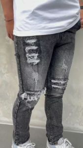 Celana Jeans Panjang Pria Sobek Ripped Snowblack Sandwash Slimfit Stretch Premium