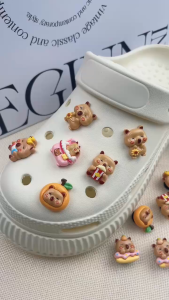 Bộ 12 Sticker Charm 3D chủ đề Capy Cam nhựa cứng gắn Dép Sục Cá Sấu MayTo JB-387