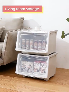 Z-Gadget⚡30L/48L/60L Stackable Storage Box with Wheels & Front Opening Lid Plastic Container Storage Organizers