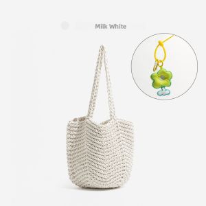 MABULA | Mabula Handcrafted Knitted Bucket Bag Womens Casual Large Beach Shoulder Bag Hollow Out Design Soft Cotton Tote Bag For Youth
