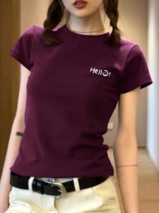 Áo Thun Tay Ngắn Mùa Hè Màu Đen Thời Trang Phong Cách Hàn Quốc Cổ Tròn in Chữ Cotton Thoáng Khí Cho Nữ