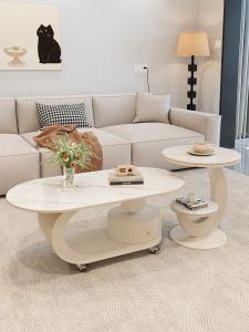 MINGZUO | Modern Minimalist Wheeled Oval Ceramic Table
