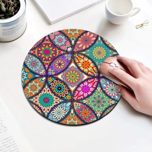 Tấm Lót Chuột Tròn Mandala Xinh Xắn 9x9 Inch Đế Cao Su Chống Trượt Chống Thấm Nước Được Khâu Cạnh Da Hai Mặt Tấm Lót Chuột Văn Phòng