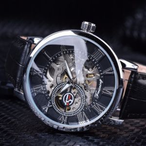 FORSINING 99A Mechanical Watch Automatic Luxury Fashion Business Elegant Luminous Black Leather Strap Wristwatches for Men reloj