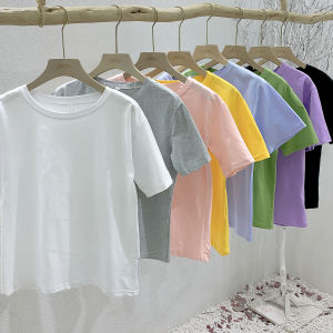 Spring Summer New Style Womens round Neck Short Sleeve T-Shirt Pure Cotton White Student Top Class Uniform Trendy Commute Korean Loose Fit