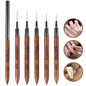 Bộ Cọ Vẽ Móng Tay Bằng Gel UV Có Tay Cầm Bằng Gỗ - Cọ Vẽ Đường Nét 6/9/12/15/18mm Dùng Cho Tiệm Và Sử Dụng Tại Nhà