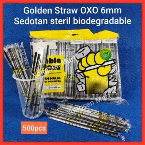 (6mm) Sedotan plastik hitam steril lancip OXO Golden straw 6mm x 20cm