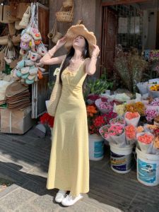 CHANGTONG | ชุดเดรสยาวแขนกุดลายดอกไม้สไตล์ฝรั่งเศส ชุดสองชิ้น คอวี แขนยาว กระโปรงทรงเอ ชุดทำงานฤดูใบไม้ร่วงสำหรับผู้หญิง