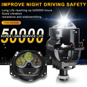 Car Led Light Bulbs 3 inch Dual Hyperboloid Bi-LED Projector Lenses Bi Lens LED Headlight Kits For Hella 3R H4 H7 9005 9006