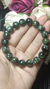 High Grade Natural Seraphinite Bracelet 11mm+ 精品级天然绿龙晶天使羽毛石手链 无杂无红皮纯绿光眼强 11mm+