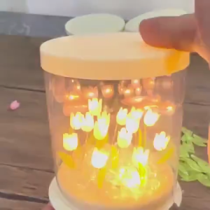Mishilei DIY Tulip Mirror Lamp Handmade Nightlight Simulation Flower Night Lamp Bedroom Decor Birthday Gift