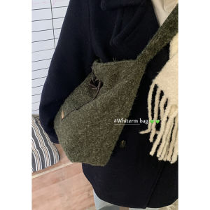 Trendy Winter Woolen Large Capacity Womens Tote Bag College Style Single Shoulder Bucket Bag Fashionable Korean Soft PU Leather