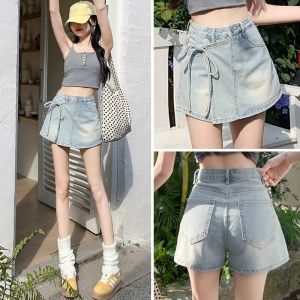 High Waist A-Line Mini Skirt Asymmetrical Denim Short Skirt for plus Size Women Summer Slimming Pear Shape Body Casual Pants