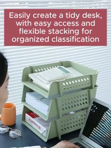 HOMSA Storage Rack File Stackable Document Organizer Office Multifunctional Large Capacity PP Desktop Sorted Shelf