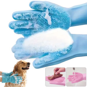 Pet Bath Gloves / Anti-scratch Silicone Pet Grooming Cleaning Glove / Thickened High-Density Teeth Shampoo Scrubber Massage Gloves