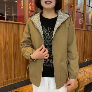 แจ็คเก็ตมีฮู้ดแบบบางสำหรับผู้หญิงวัยกลางคนและผู้สูงอายุ ฤดูใบไม้ผลิ ฤดูใบไม้ร่วง ฤดูหนาว แจ็คเก็ตแบบมีซิป แขนยาว ปกติ