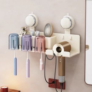 Bathroom Wall-Mounted Suction Cup Toothbrush Holder Electric Toothbrush Cup Stand Toilet Organizer No Drilling Required