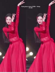 Bộ Trang Phục Biểu Diễn Múa Cổ Điển Màu Đỏ 720 Độ Của Kim Chen Bu Dành Cho Nữ Bộ Váy Đuôi Ngựa Xoay Rộng Rãi Thanh Lịch