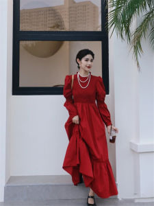 Váy Dạ Hội Màu Đỏ Thanh Lịch Cho Tiệc Sinh Nhật Và Lễ Kết Hôn Váy Chữ a Dài Tay Dài Cổ Tròn Váy Dự Tiệc Mùa Thu