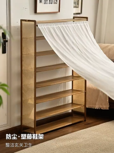 Multi-layer bamboo shoe rack home shoe cabinet entryway shoe storage rack simple narrow indoor shoe cabinet with dust cover dustproof storage requires self-assembly.