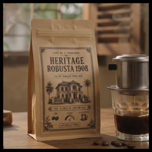 Cà phê Natural Robusta rang mộc 200/250g – Đậm mạnh ít chua chuẩn pha phin | Heritage 1908