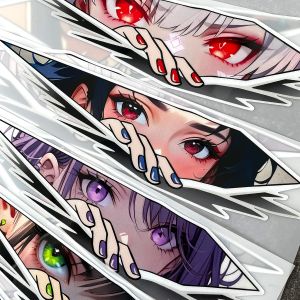 JDM Anime Gir Gaze Peeking Eyes Reflective Car Stickers Motorcycle Moto Bike Auto Body Fuel Tank  Rear Trunk Decals Accessories