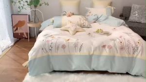 Set Ga Gối Lụa Thêu Hoa Cỏ Nhập Khẩu Cao Cấp - Hàng Nhập Khẩu Cao Cấp
