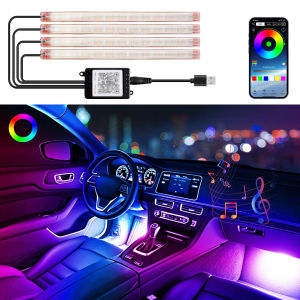 KEVANLY | 4in1 LED Car Interior Ambient Foot Light 48 LED with USB Wireless Remote Music App Control Auto RGB Atmosphere Decorative Lamps